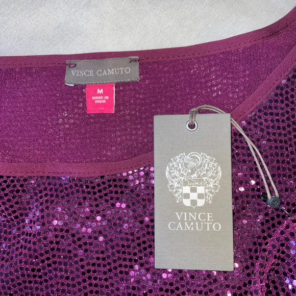 Vince Camuto Sequin/Metallic Bell Sleeve Top In Arresting Plum Size M NWT - Picture 10 of 13